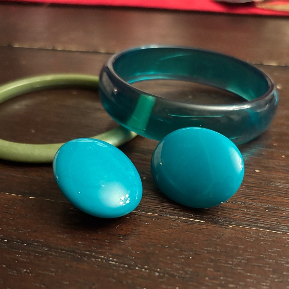 Teal and Green Bangle and Earring Set